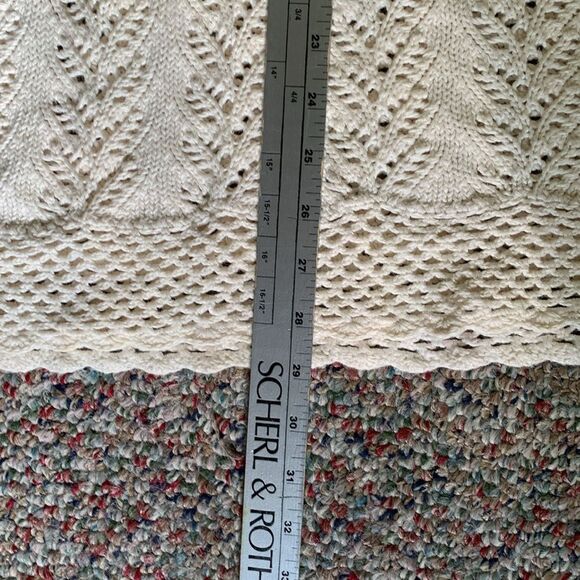 Vintage 80s Gina Peters Ivory Open Leaf Crochet Short Sleeve Tunic Sweater Sz L - Picture 8 of 12